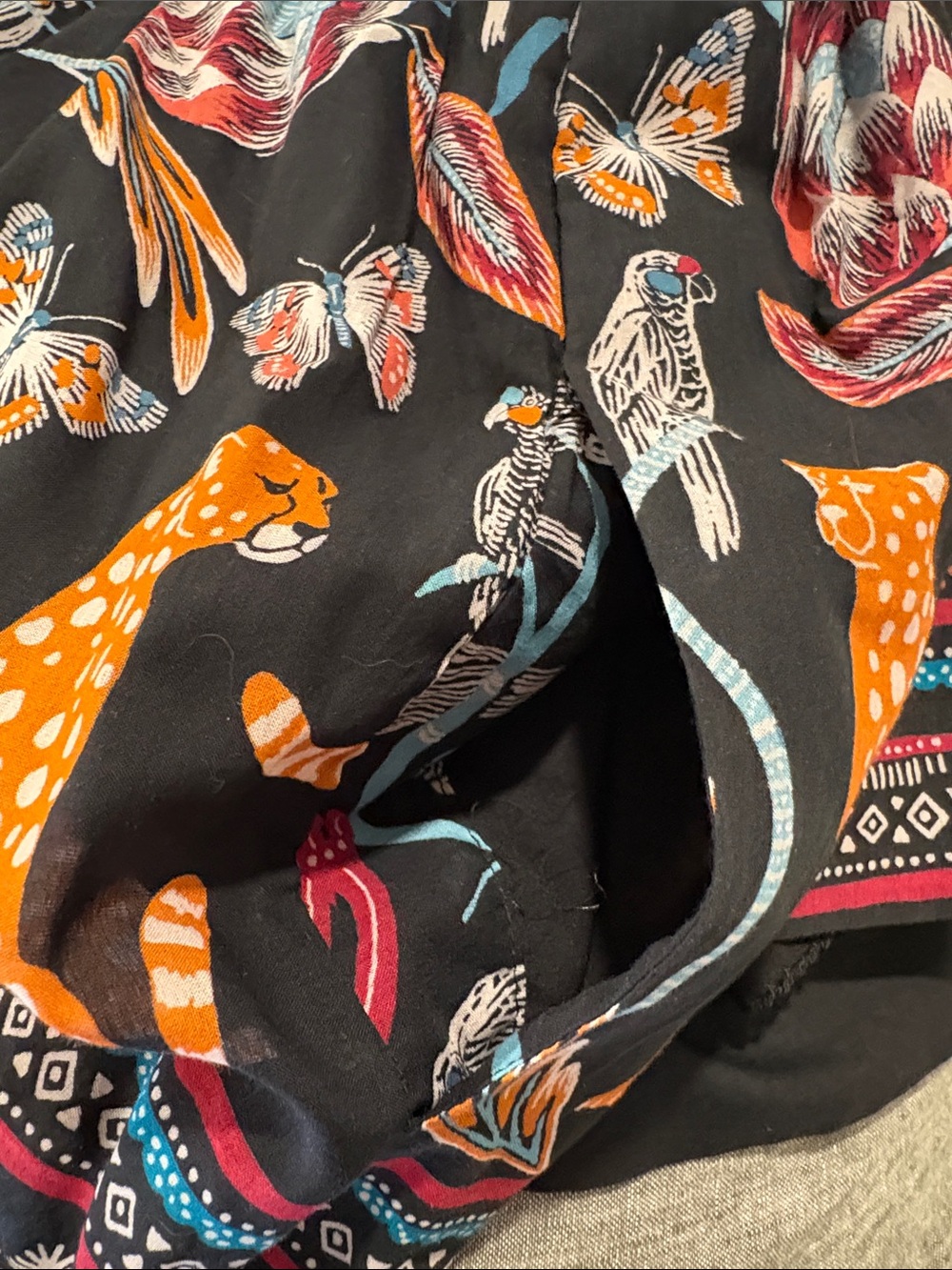 Anthropologie NWT XL Animal Print Boho Mini Dress Pockets Cheetah Birds Tassel - Picture 12 of 12